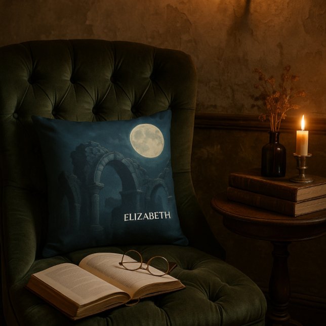 Moonlit Ruins Dark Fantasy Gothic Decor Throw Pillow (Creator Uploaded)