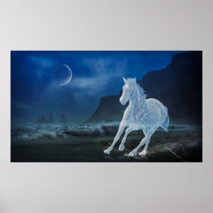 Moonlit Running Horse Ghost Print Poster Artwork