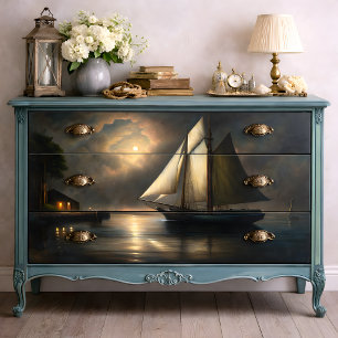 Moonlit Sailing Vessel Decoupage Tissue Paper
