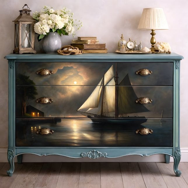 Moonlit Sailing Vessel Decoupage Tissue Paper (Moonlit Sailing Vessel Decoupage Tissue Paper)