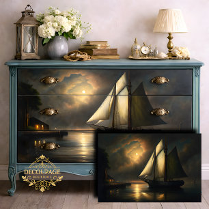 Moonlit Sailing Vessel Decoupage Tissue Paper