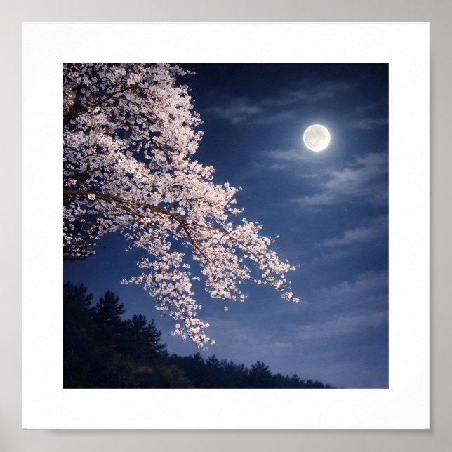Moonlit Sakura – Cherry Blossoms Under a Full Moon Poster (Front)