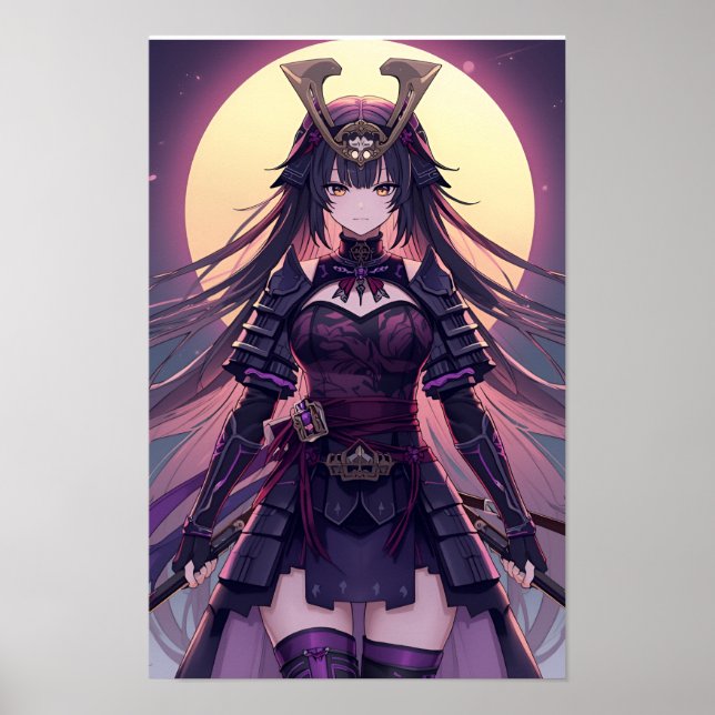 Moonlit Samurai Shadow — Elegant Anime Warrior Gir Poster (Front)