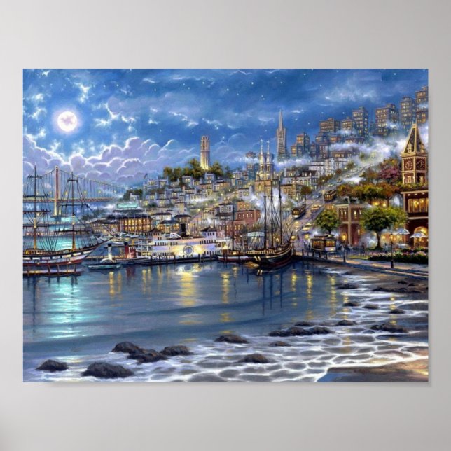 Moonlit San Francisco Harbour Poster (Front)