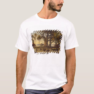 Moonlit Scene of Indian Figures and Elephants amon T-Shirt