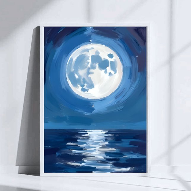 Moonlit Sea | Ocean Night Watercolor Reflection Poster (Creator Uploaded)