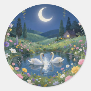 Moonlit Serenade – Moonlit Landscape Classic Round Sticker