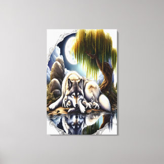 Moonlit Serenity A Slumbering Wolf24x36 Canvas Print