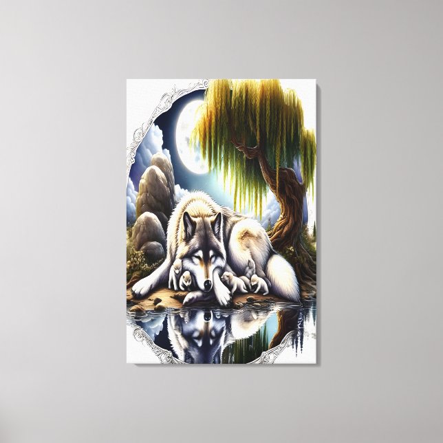 Moonlit Serenity A Slumbering Wolf24x36 Canvas Print (Front)