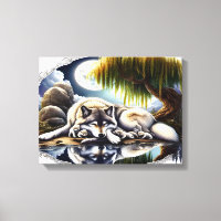 Moonlit Serenity A Slumbering Wolf 16x12
