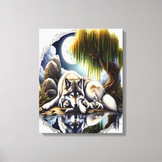 Moonlit Serenity A Slumbering Wolf 16x20 Canvas Print