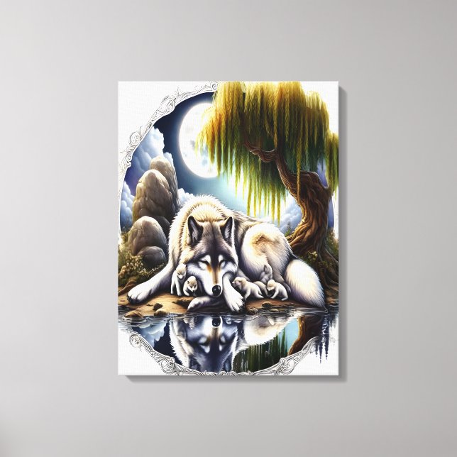 Moonlit Serenity A Slumbering Wolf 18x24 Canvas Print (Front)