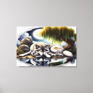 Moonlit Serenity A Slumbering Wolf 36x24 Canvas Print