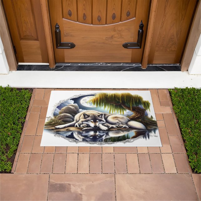 Moonlit Serenity A Slumbering Wolf 36x24 Doormat (Outdoor)