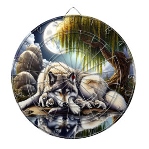 Moonlit Serenity A Slumbering Wolf Dartboard
