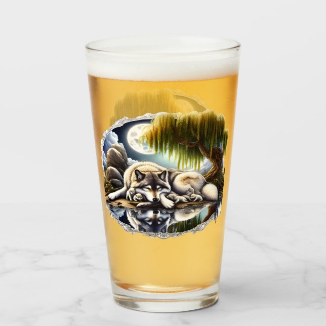 Moonlit Serenity A Slumbering Wolf Glass (Front Filled)