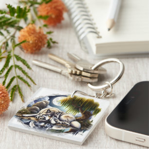 Moonlit Serenity A Slumbering Wolf Keychain
