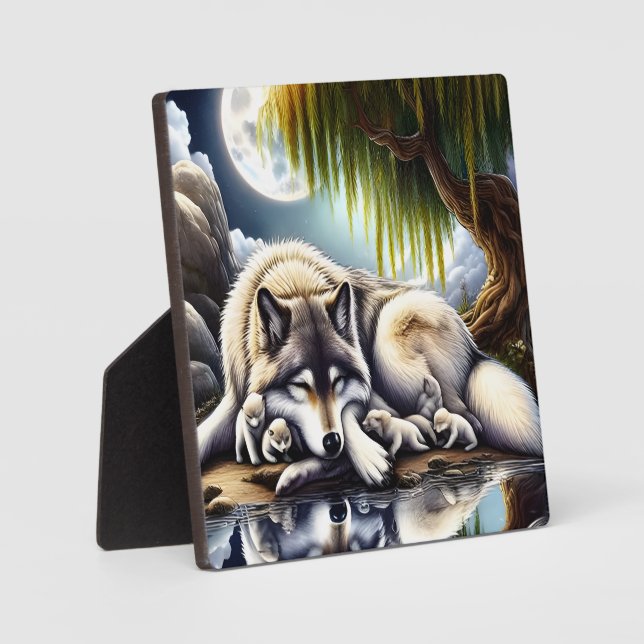 Moonlit Serenity A Slumbering Wolf Plaque (Front)