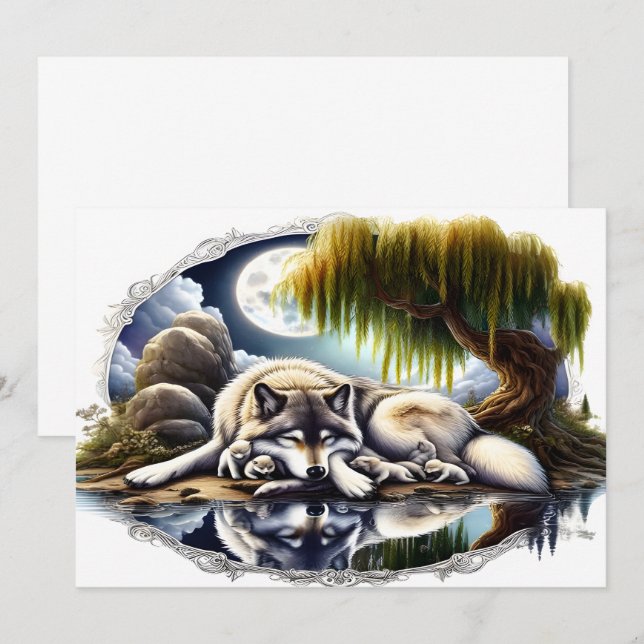 Moonlit Serenity A Slumbering Wolf Thank You Card (Front/Back)