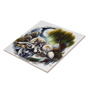 Moonlit Serenity A Slumbering Wolf Tile