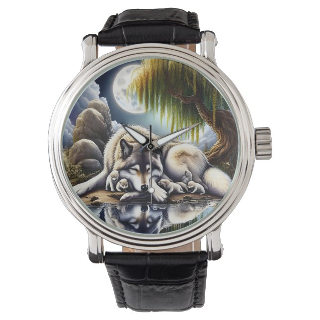Moonlit Serenity A Slumbering Wolf Watch (Front)