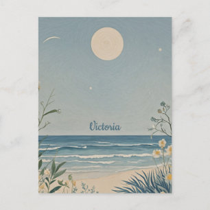 Moonlit Serenity: Pastel Beach Landscape Design Postcard