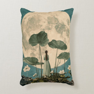 Moonlit Serenity – Vintage Lotus Scene Accent Pillow