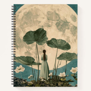 Moonlit Serenity – Vintage Lotus Scene Notebook