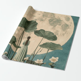 Moonlit Serenity – Vintage Lotus Scene Wrapping Paper
