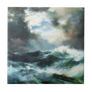 Moonlit Shipwreck at Sea Tile