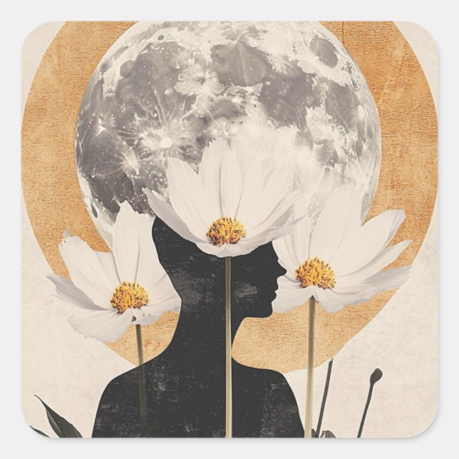 Moonlit Silhouette - Boho Vintage Elegance Square Sticker (Front)