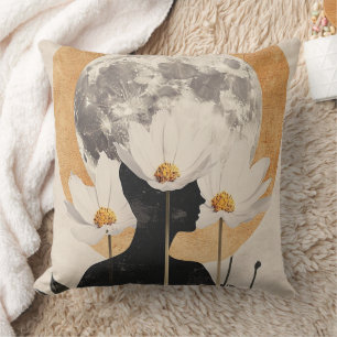 Moonlit Silhouette - Boho Vintage Elegance Throw Pillow