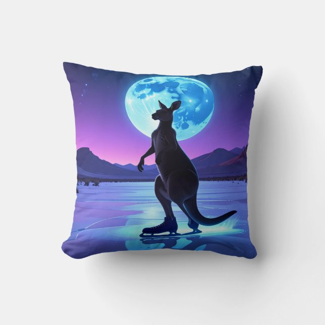 Moonlit Skater Kangaroo Throw Pillow (Front)