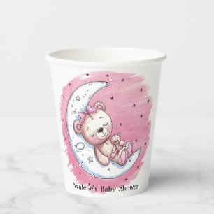 Moonlit Snuggles: A Bear’s Dream Girl Baby Shower Paper Cups