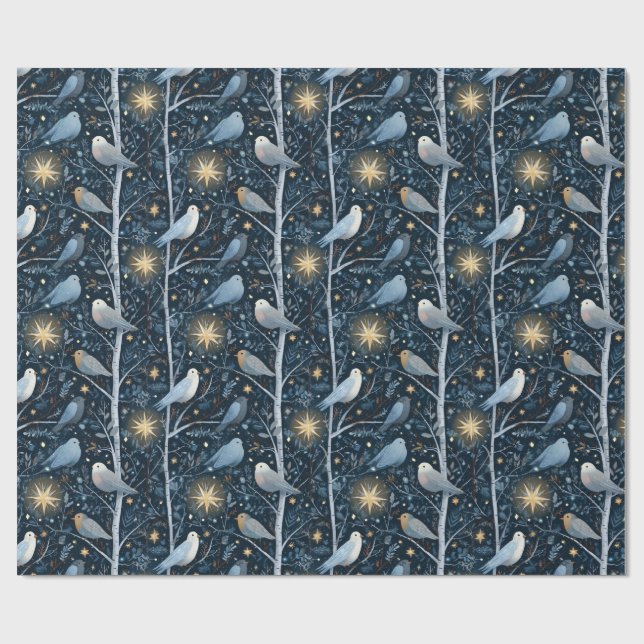 Moonlit Songbird Forest Wrapping Paper (Flat)