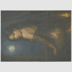 Moonlit Sorceress in Lace Gown   Gothic Witch Rice Tissue Paper