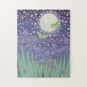 Moonlit stars, luna moths, snails, & irises jigsaw puzzle
