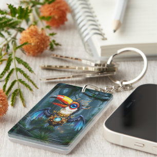Moonlit Steampunk Toucan.  Keychain