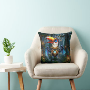 Moonlit Steampunk Toucan.  Throw Pillow