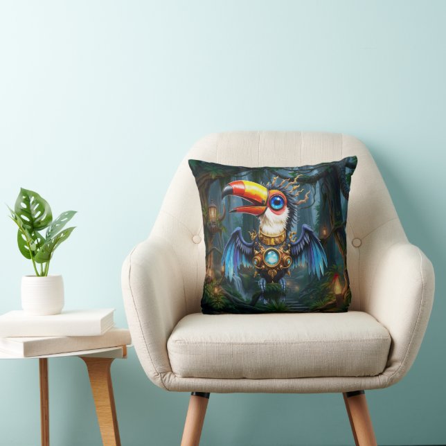 Moonlit Steampunk Toucan.  Throw Pillow (Chair)