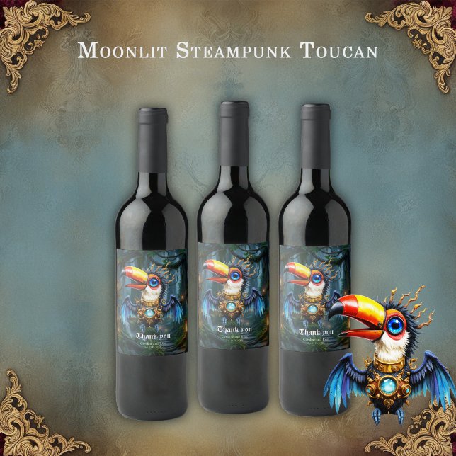 Moonlit Steampunk Toucan. Wine Label (Creator Uploaded)