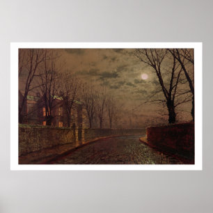Moonlit Street Scene, 1882 (oil on canvas) Poster