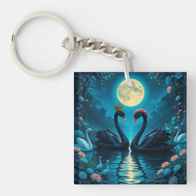 🦢 Moonlit Swan Elegance Night Charm 🦢 Keychain (Front)