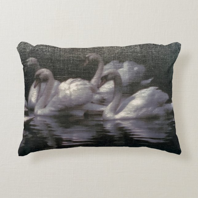 Moonlit Swan Lake Accent Pillow (Front)
