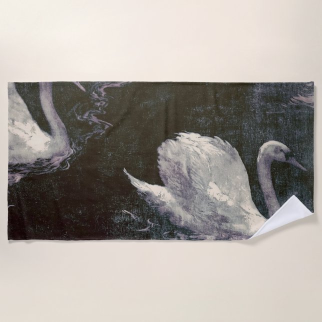 Moonlit Swan Lake Beach Towel (Front)