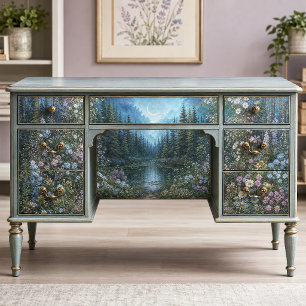 Moonlit Teal Floral Enchanted Forest Tissue Paper