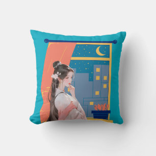 Moonlit Thoughts – Elegant Anime Throw Pillow