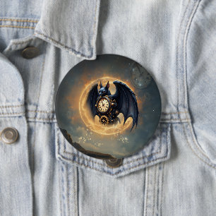 Moonlit Timekeeper – Steampunk Bat 4 Inch Round Button