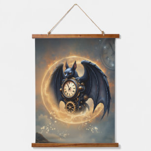 Moonlit Timekeeper – Steampunk Bat Hanging Tapestry