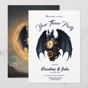 Moonlit Timekeeper – Steampunk Bat  Invitation